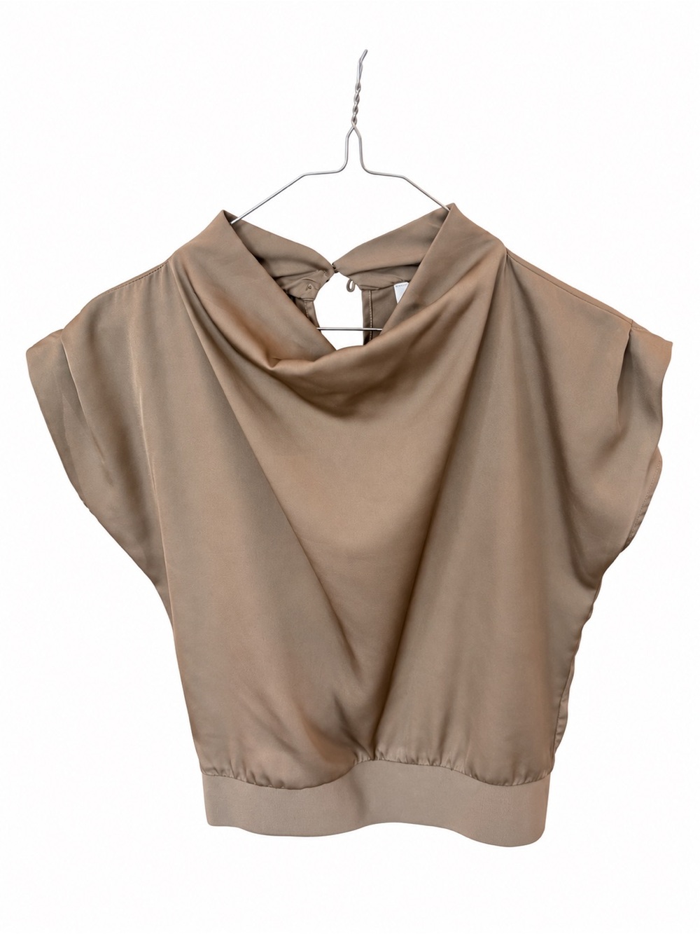 Heartloom Taupe Draped Cowl Cap-Sleeve Top